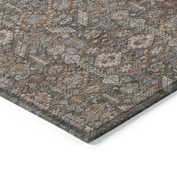 8' X 10' Chocolate Floral Washable Non Skid Indoor Outdoor Area Rug