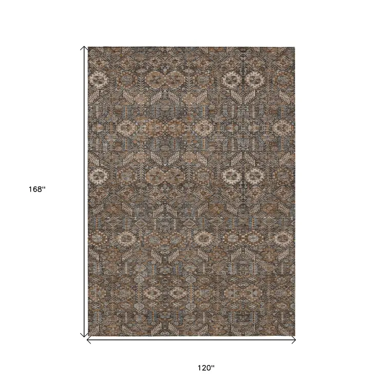 10' X 14' Chocolate Floral Washable Non Skid Indoor Outdoor Area Rug
