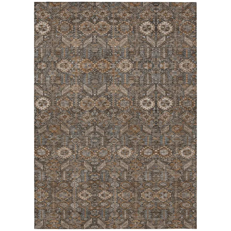 10' X 14' Chocolate Floral Washable Non Skid Indoor Outdoor Area Rug