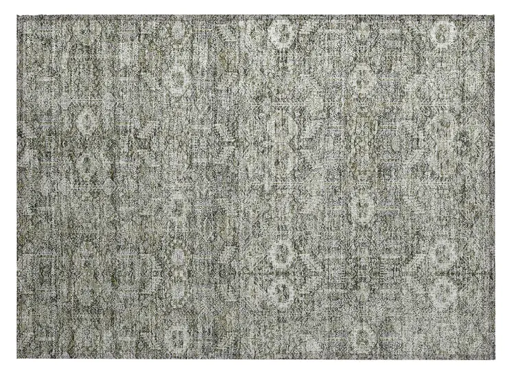 2' X 3' Cream and Tan Floral Washable Non Skid Indoor Outdoor Area Rug
