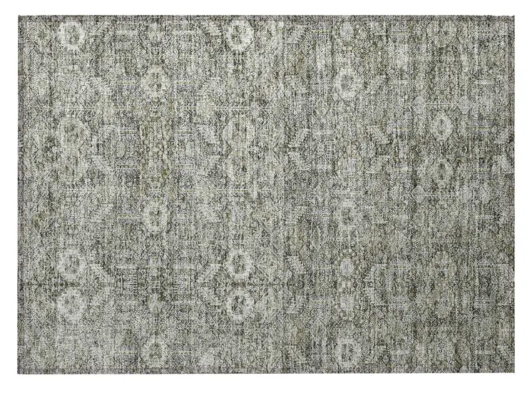 2' X 3' Cream and Tan Floral Washable Non Skid Indoor Outdoor Area Rug