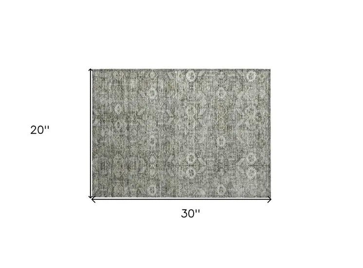 2' X 3' Cream and Tan Floral Washable Non Skid Indoor Outdoor Area Rug