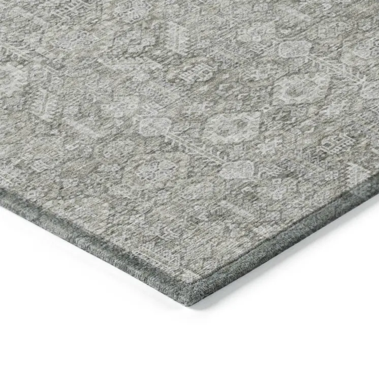 8' Runner Cream and Tan Floral Washable Non Skid Indoor Outdoor Runner Rug