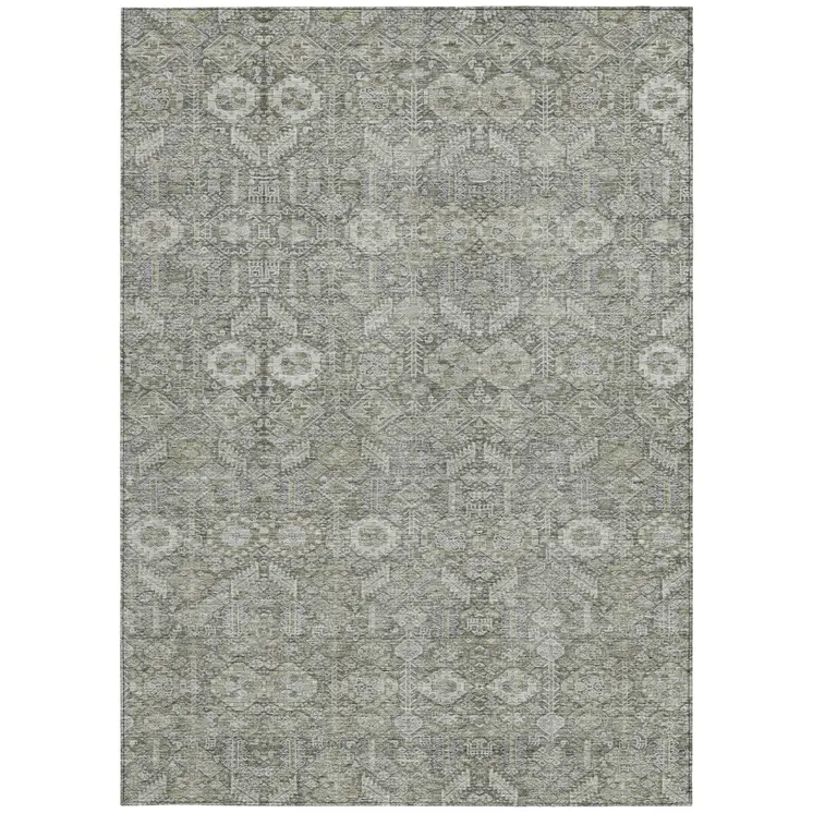 9' X 12' Cream and Tan Floral Washable Non Skid Indoor Outdoor Area Rug