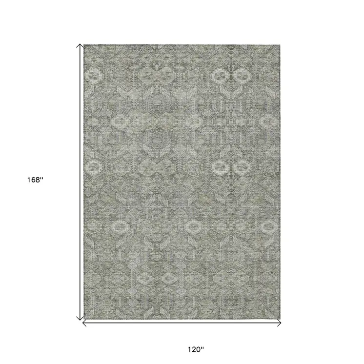 10' X 14' Cream and Tan Floral Washable Non Skid Indoor Outdoor Area Rug