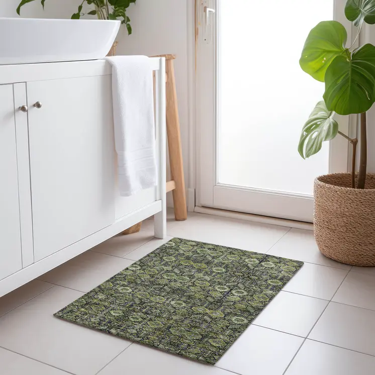 2' X 3' Blue and Green Floral Washable Non Skid Indoor Outdoor Area Rug