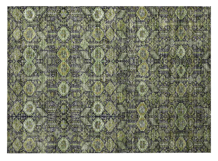 2' X 3' Blue and Green Floral Washable Non Skid Indoor Outdoor Area Rug