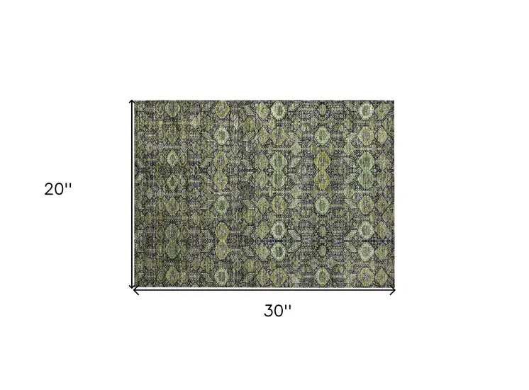 2' X 3' Blue and Green Floral Washable Non Skid Indoor Outdoor Area Rug