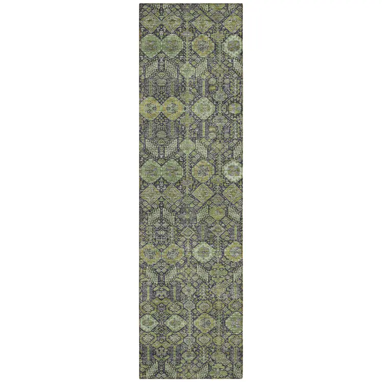 8' Blue And Green Floral Washable Indoor Outdoor Runner Rug