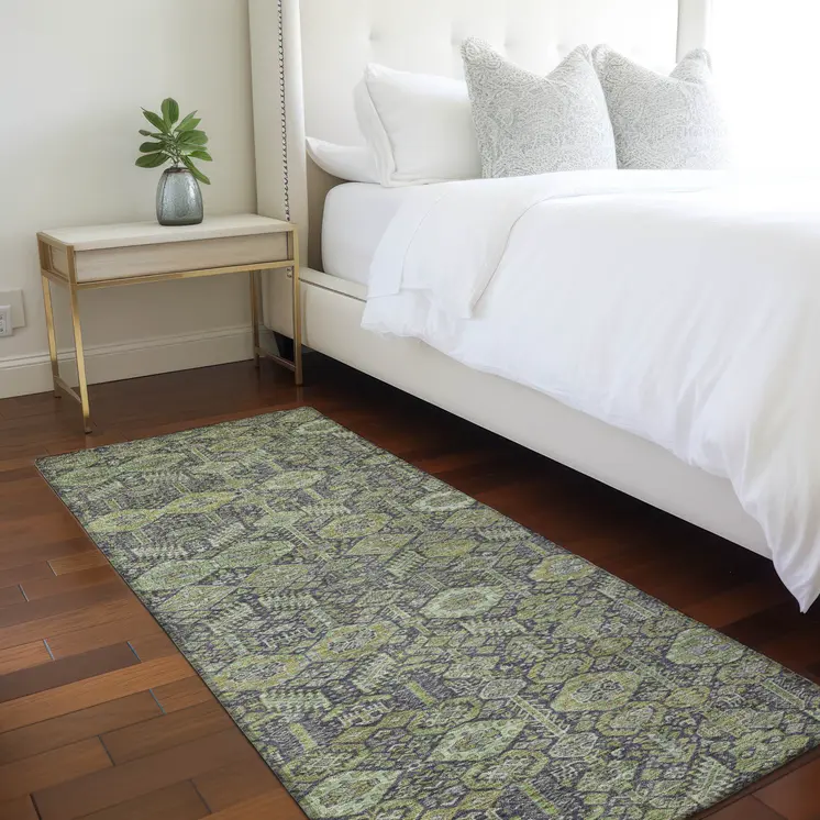 8' Blue And Green Floral Washable Indoor Outdoor Runner Rug