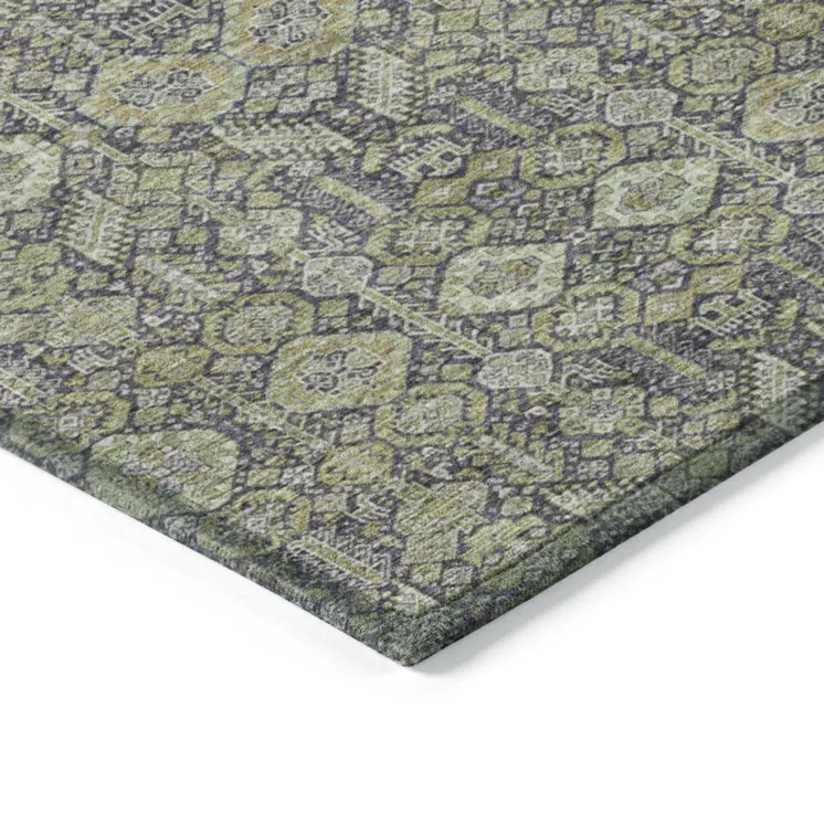3' X 5' Blue and Green Floral Washable Non Skid Indoor Outdoor Area Rug