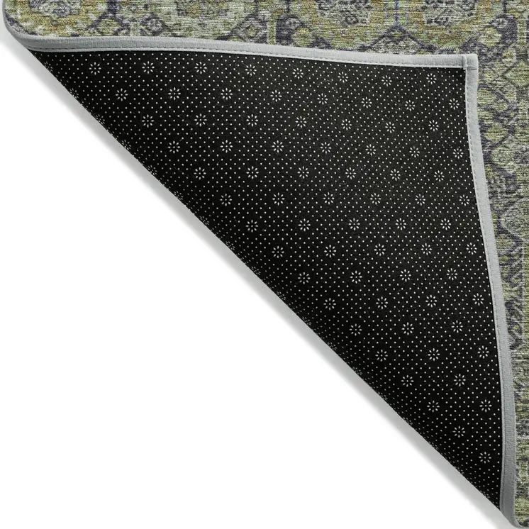 5' X 8' Blue and Green Floral Washable Non Skid Indoor Outdoor Area Rug