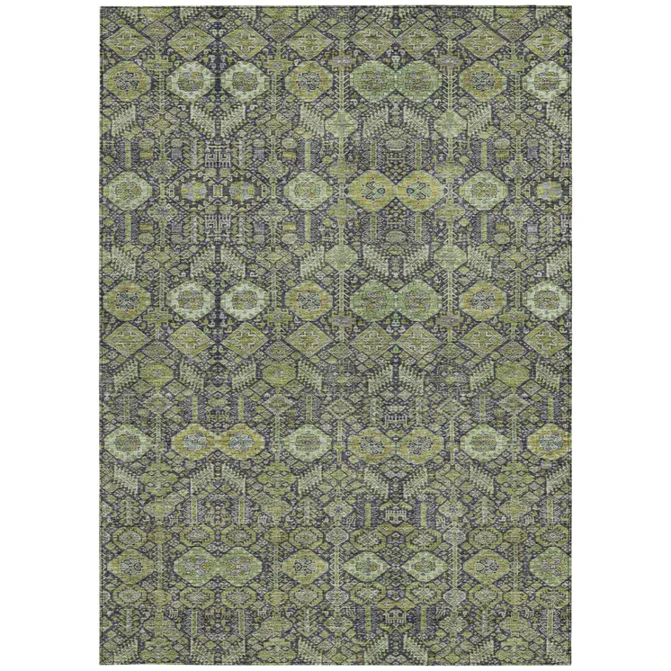5' X 8' Blue and Green Floral Washable Non Skid Indoor Outdoor Area Rug