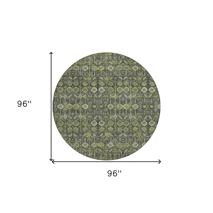 8' Round Blue and Green Round Floral Washable Non Skid Indoor Outdoor Area Rug
