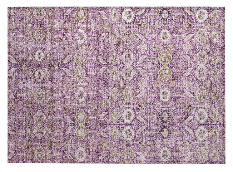 2' X 3' Lavender and Ivory Floral Washable Non Skid Indoor Outdoor Area Rug
