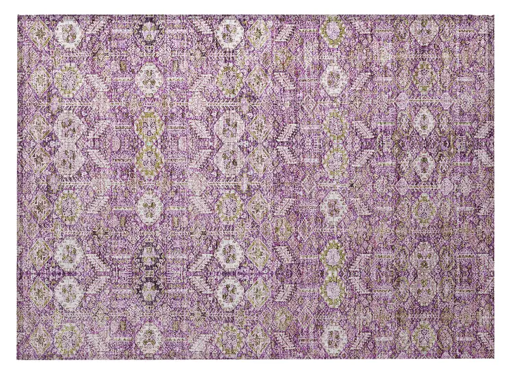 2' X 3' Lavender and Ivory Floral Washable Non Skid Indoor Outdoor Area Rug