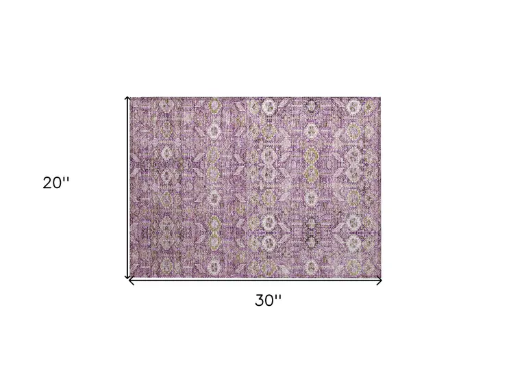 2' X 3' Lavender and Ivory Floral Washable Non Skid Indoor Outdoor Area Rug
