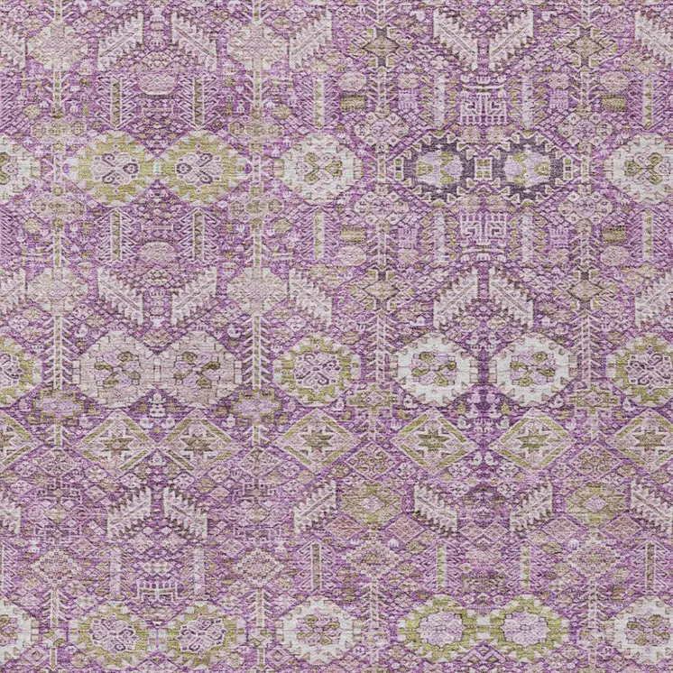 3' X 5' Lavender and Ivory Floral Washable Non Skid Indoor Outdoor Area Rug