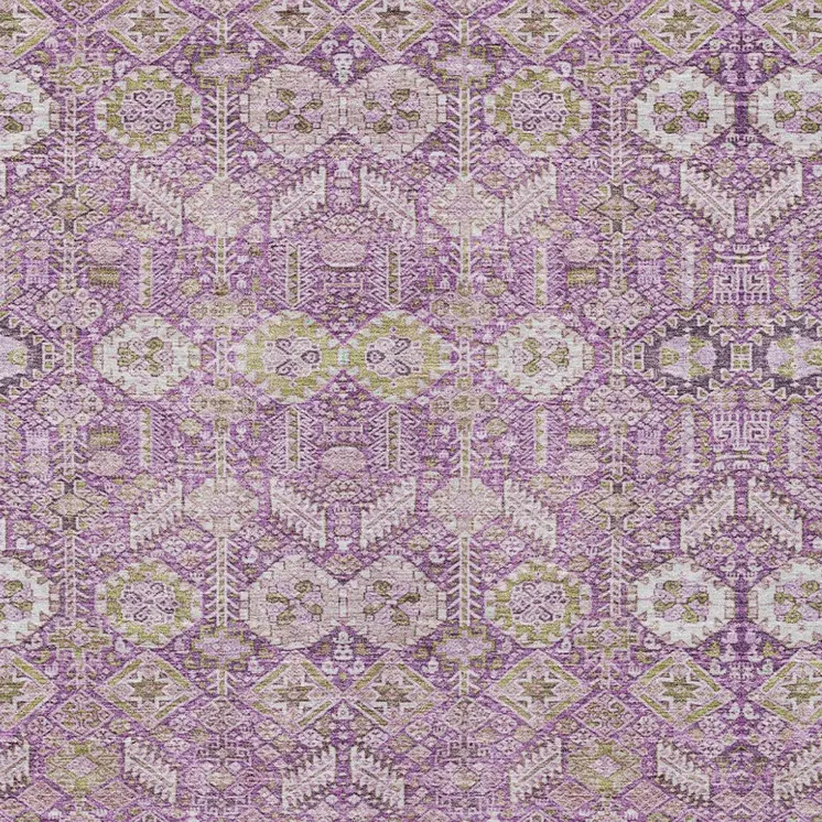 8' X 10' Lavender and Ivory Floral Washable Non Skid Indoor Outdoor Area Rug