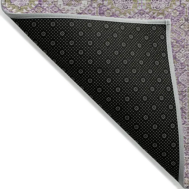 10' X 14' Lavender and Ivory Floral Washable Non Skid Indoor Outdoor Area Rug