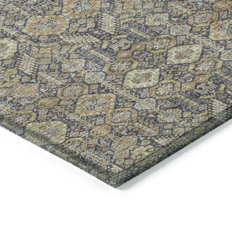8' Runner Blue and Orange Floral Washable Non Skid Indoor Outdoor Runner Rug