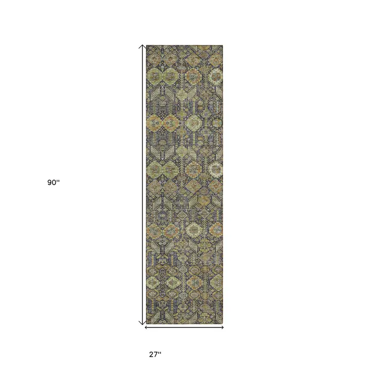 8' Runner Blue and Orange Floral Washable Non Skid Indoor Outdoor Runner Rug