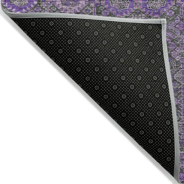 2' X 3' Purple and Green Floral Washable Non Skid Indoor Outdoor Area Rug