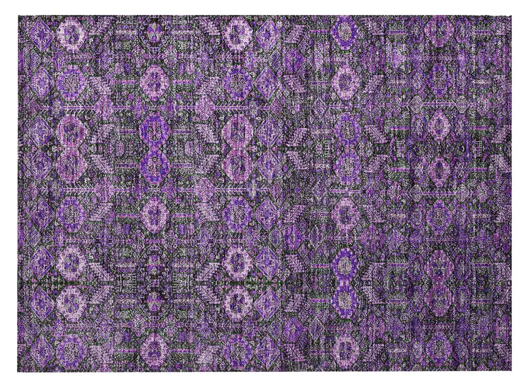 2' X 3' Purple and Green Floral Washable Non Skid Indoor Outdoor Area Rug