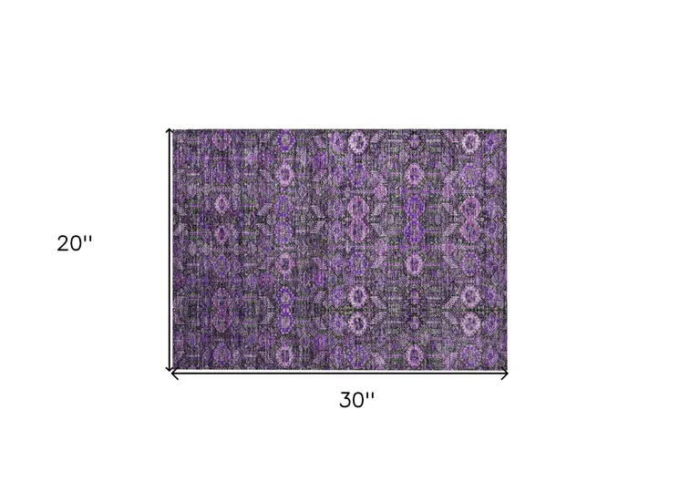 2' X 3' Purple and Green Floral Washable Non Skid Indoor Outdoor Area Rug