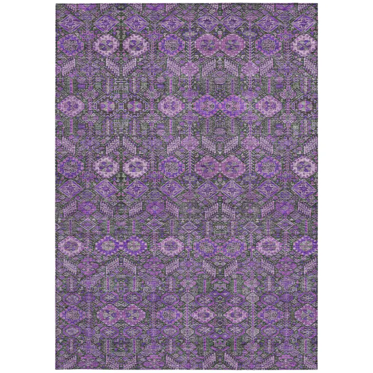 9' X 12' Purple And Green Floral Washable Indoor Outdoor Area Rug