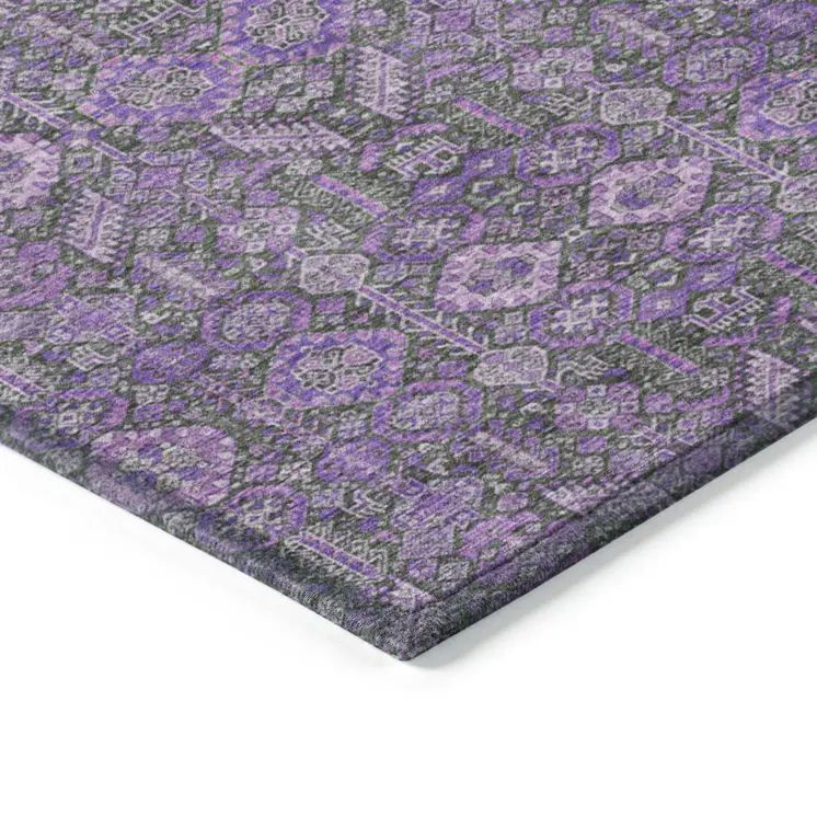 9' X 12' Purple And Green Floral Washable Indoor Outdoor Area Rug