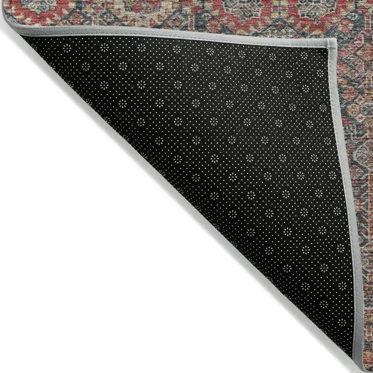 2' X 3' Red and Dark Blue Floral Washable Non Skid Indoor Outdoor Area Rug