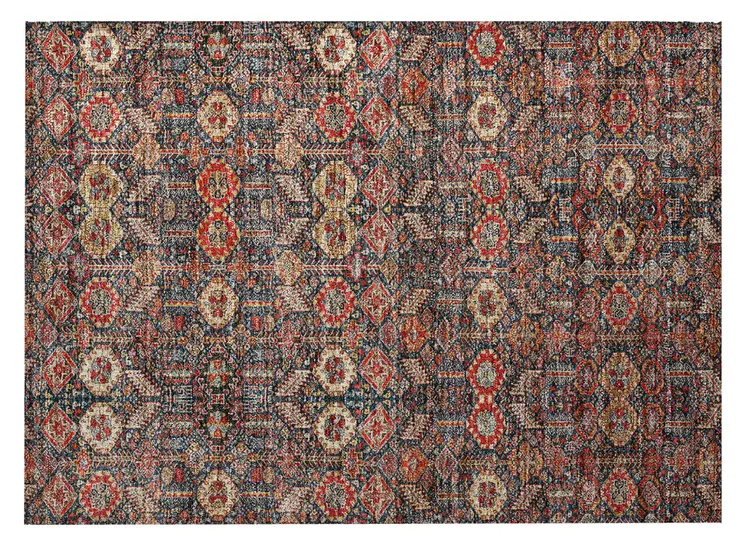 2' X 3' Red and Dark Blue Floral Washable Non Skid Indoor Outdoor Area Rug