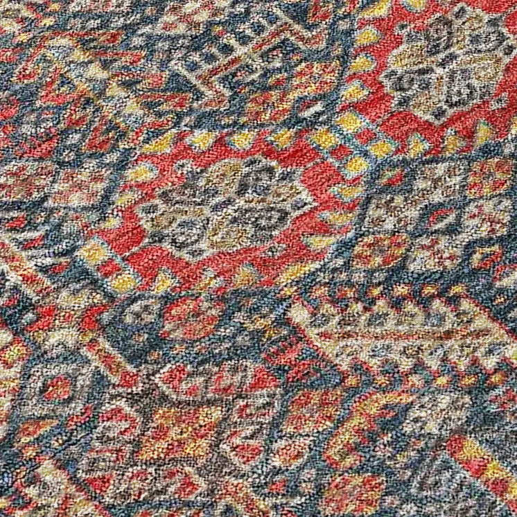 3' X 5' Red and Dark Blue Floral Washable Non Skid Indoor Outdoor Area Rug