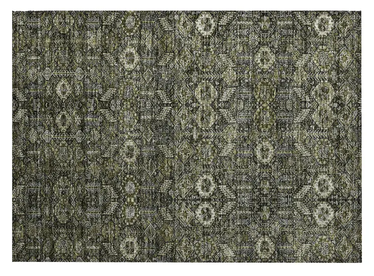 2' X 3' Moss Green and Gray Floral Washable Non Skid Indoor Outdoor Area Rug
