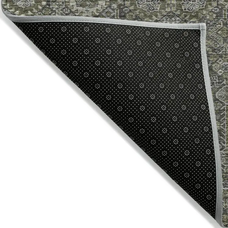 8' X 10' Moss Green and Gray Floral Washable Non Skid Indoor Outdoor Area Rug