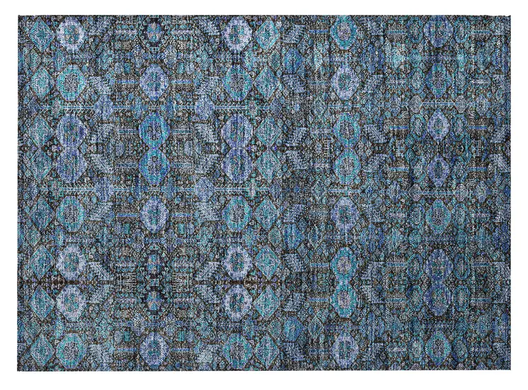 2' X 3' Blue and Coffee Floral Washable Non Skid Indoor Outdoor Area Rug