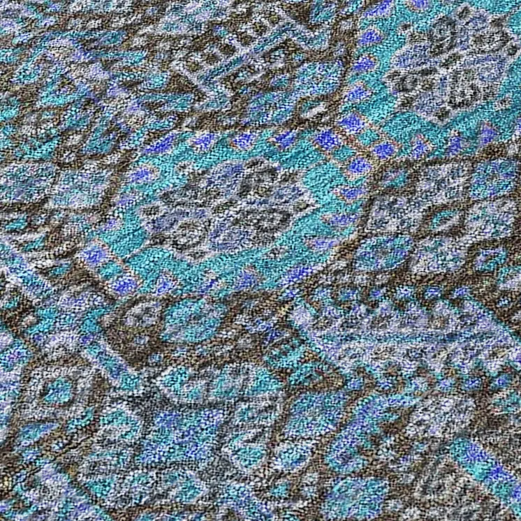 8' X 8' Teal Round Tribal Washable Indoor Outdoor Area Rug