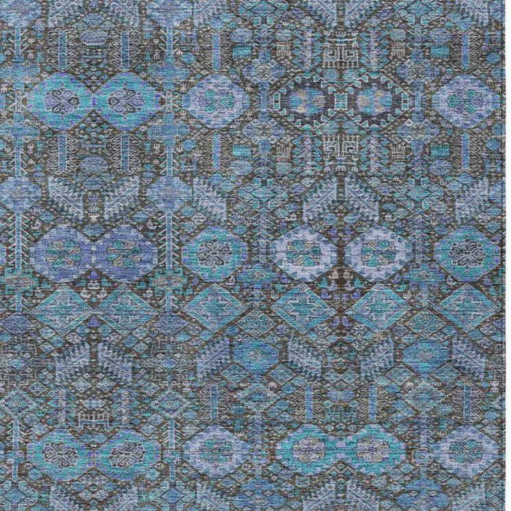 8' X 10' Teal Tribal Washable Indoor Outdoor Area Rug