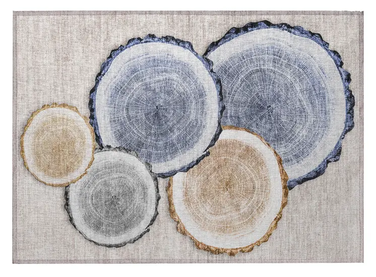 2' X 3' Beige Blue and Gold Faux Bois Washable Non Skid Indoor Outdoor Area Rug