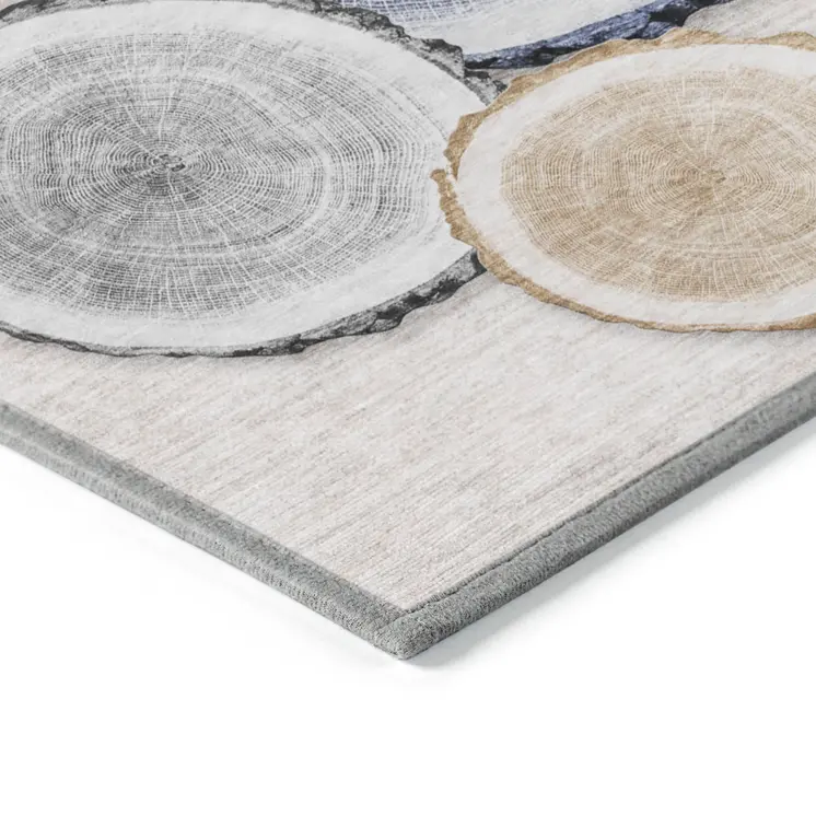 5' X 8' Beige Blue And Gold Faux Bois Washable Indoor Outdoor Area Rug