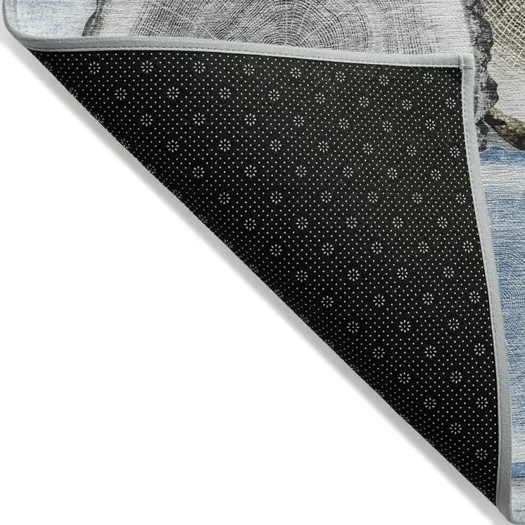 10' X 14' Blue Gold and Gray Faux Bois Washable Non Skid Indoor Outdoor Area Rug