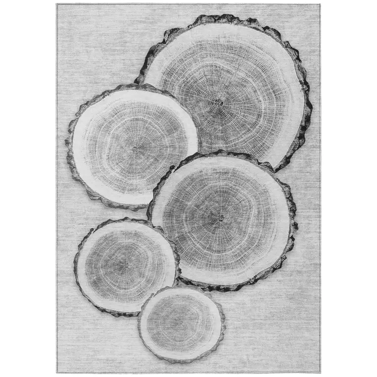 5' X 8' Gray and Black Faux Bois Washable Non Skid Indoor Outdoor Area Rug