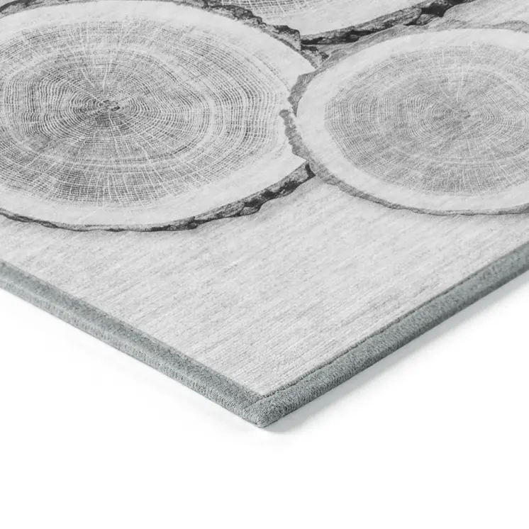 5' X 8' Gray and Black Faux Bois Washable Non Skid Indoor Outdoor Area Rug