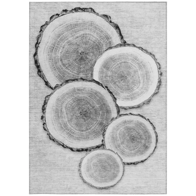 5' X 8' Gray and Black Faux Bois Washable Non Skid Indoor Outdoor Area Rug