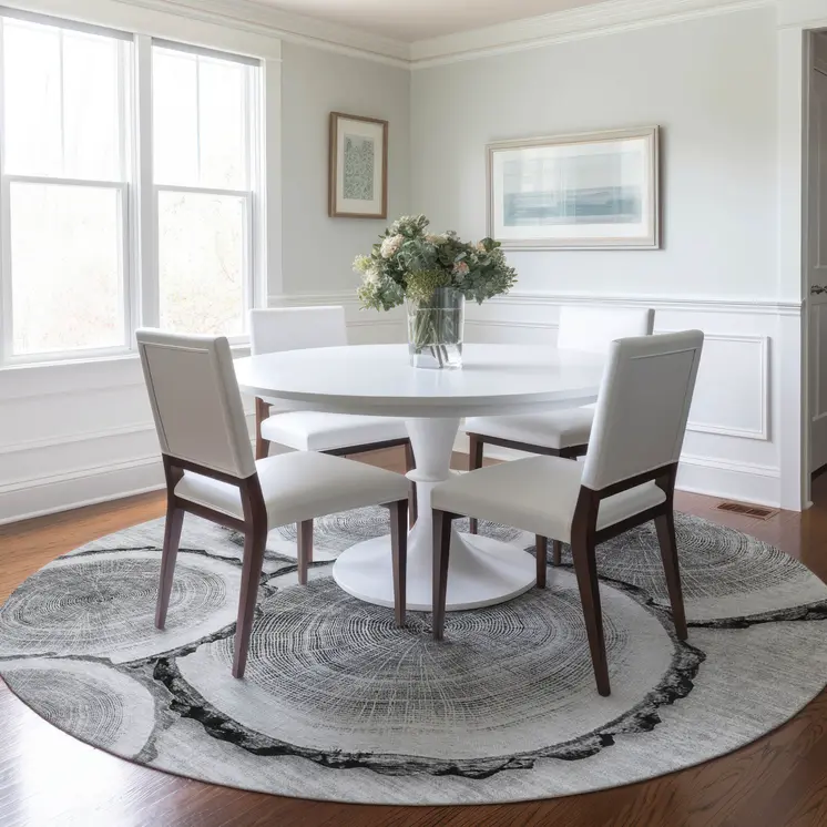 8' Round Gray and Black Round Faux Bois Washable Non Skid Indoor Outdoor Area Rug