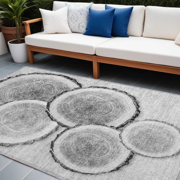 10' X 14' Gray and Black Faux Bois Washable Non Skid Indoor Outdoor Area Rug