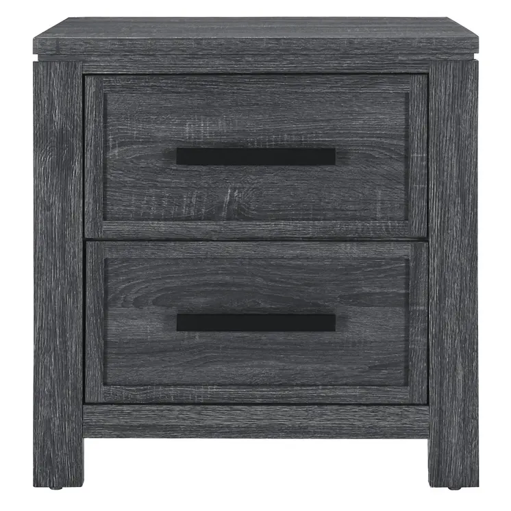 25" Dark Gray Solid and Manufactured Wood Distressed Two Drawer Nightstand