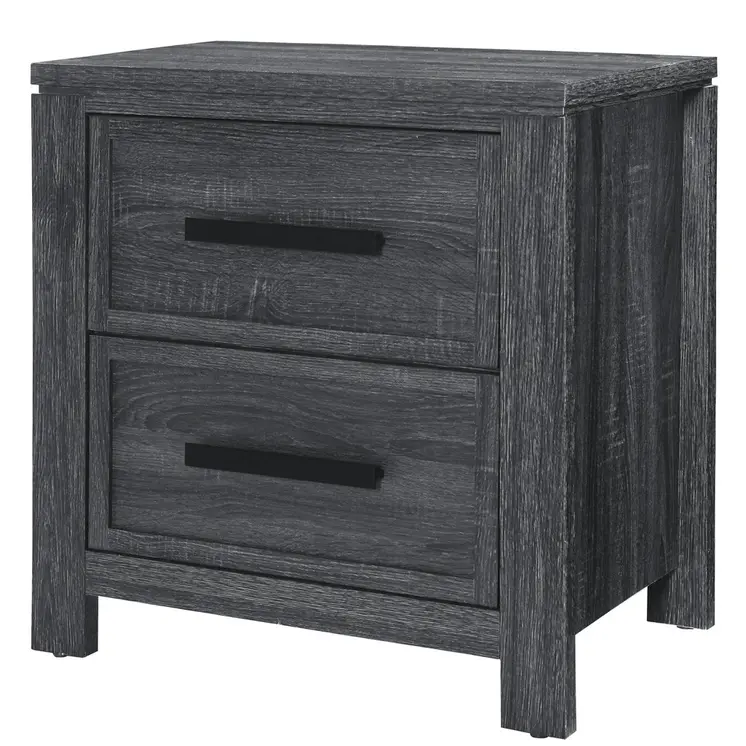 25" Dark Gray Solid and Manufactured Wood Distressed Two Drawer Nightstand