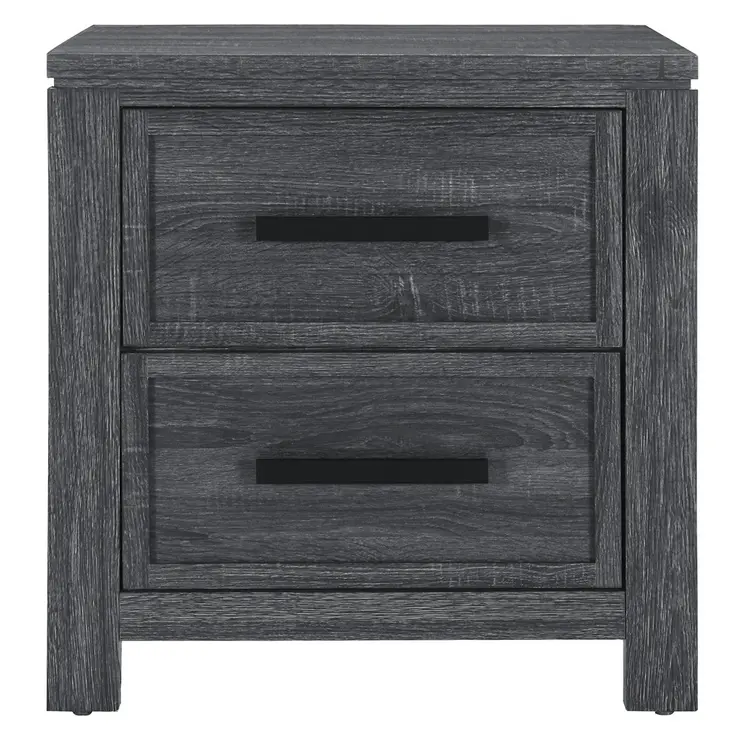 25" Dark Gray Solid and Manufactured Wood Distressed Two Drawer Nightstand